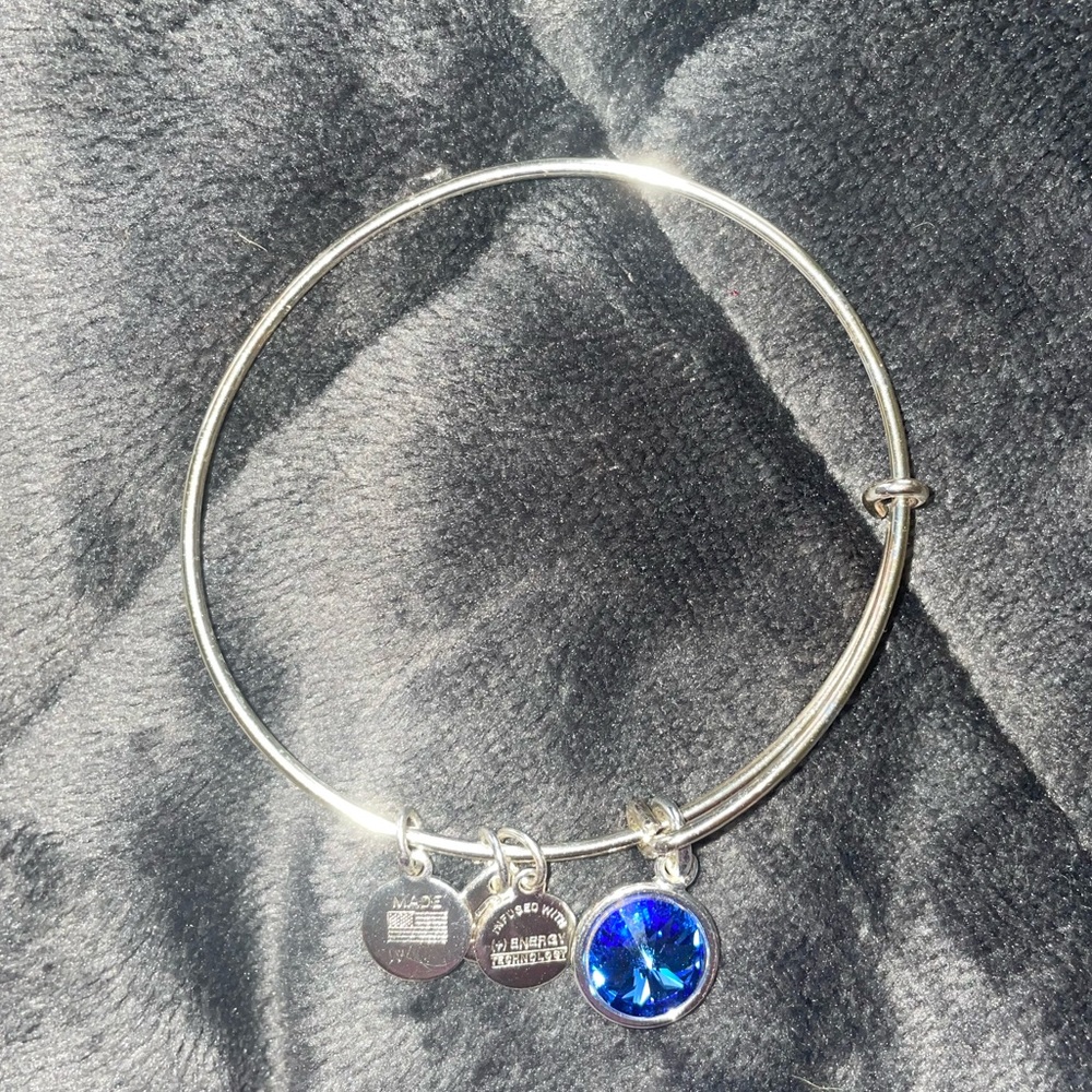 Silver Alex and Ani Charm Bracelet with Sapphire Gem